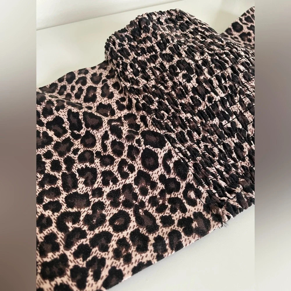 Express Leopard Print Linen Crop Tube Top with Front Tie Women’s Large NWT - Picture 12 of 13